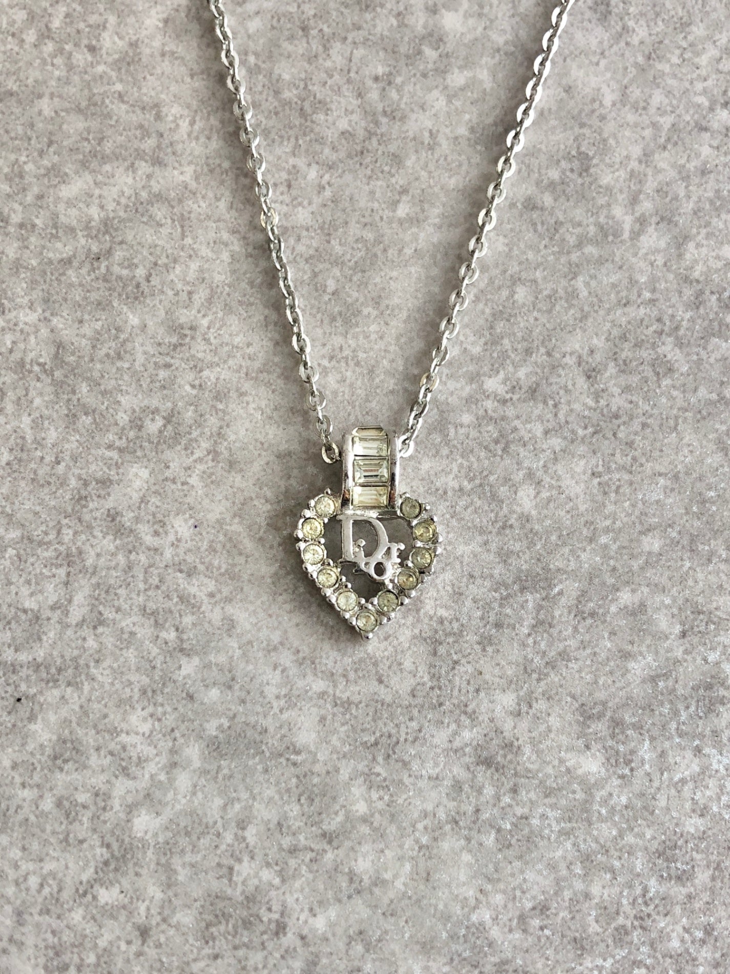 Christian Dior Logo Motif Rhinestone Necklace Silver Vintage jactup