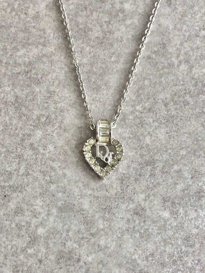 Christian Dior Logo Motif Rhinestone Necklace Silver Vintage jactup