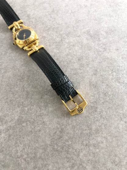 GUCCI Logo Watch Gold×Black 6300L Vintage j8nsfp