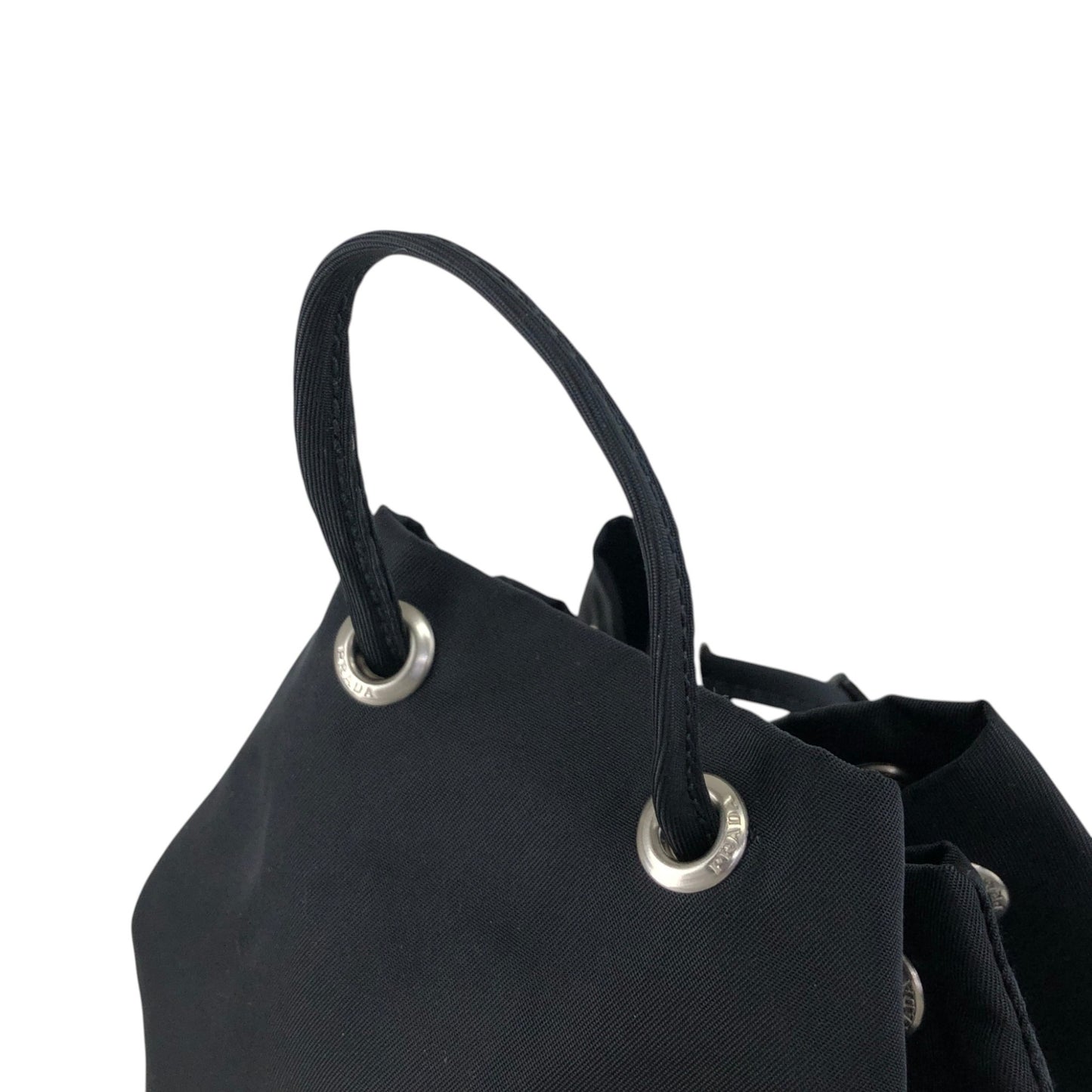 PRADA Tessuto Triangle Logo Drawstring Small Handbag Black Vintage bebvsv