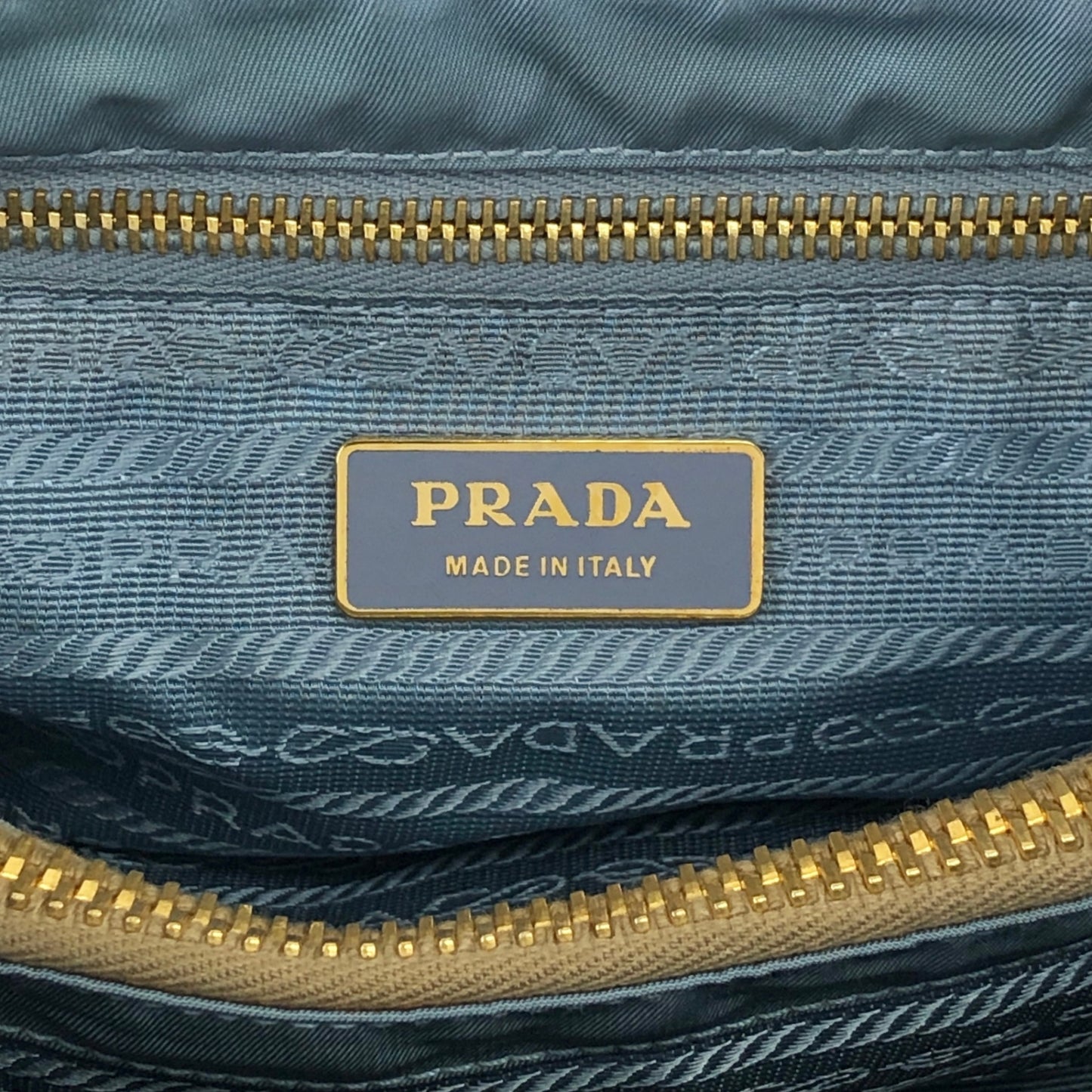 PRADA Triangle Logo Multi Pocket Handbag Totebag Beige×Blue Vintage fkki3a