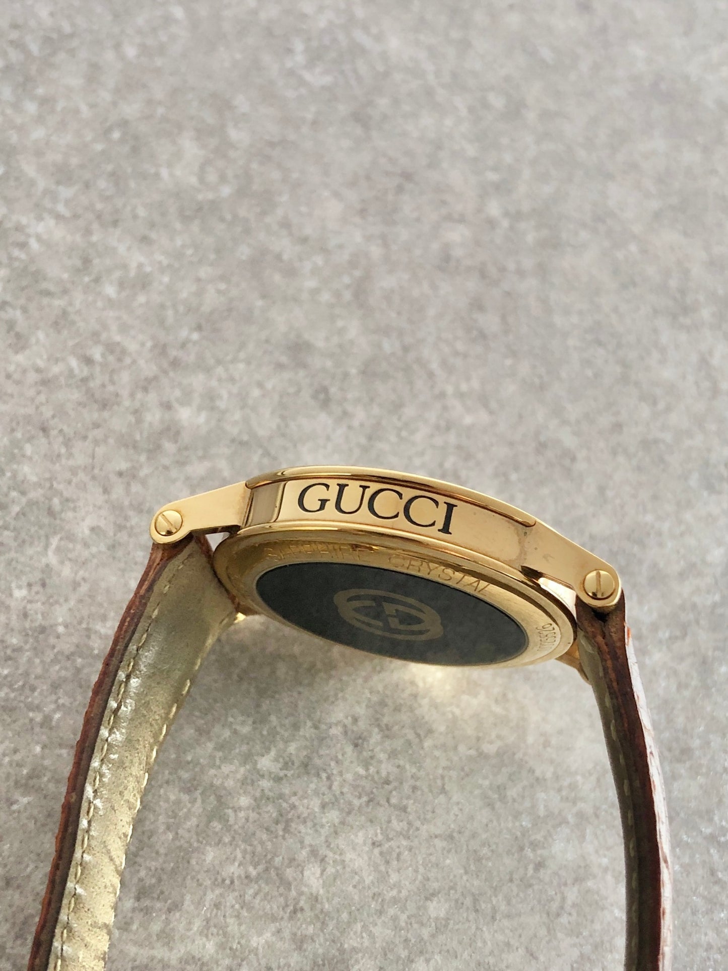 GUCCI Logo Watch Gold×Brown Vintage 4aruag