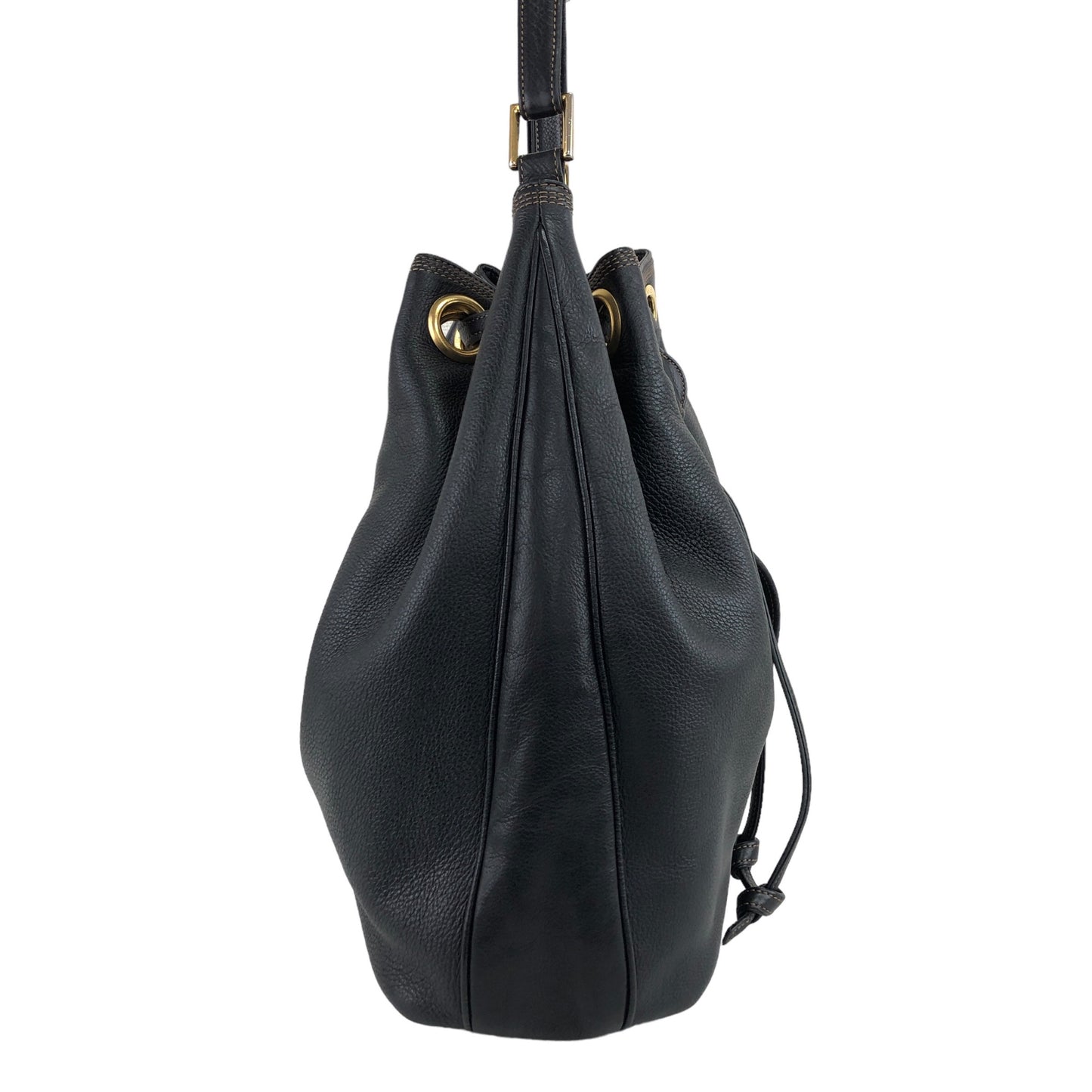 LOEWE Anagram Drawstring Shoulder bag Black Vintage xem44m