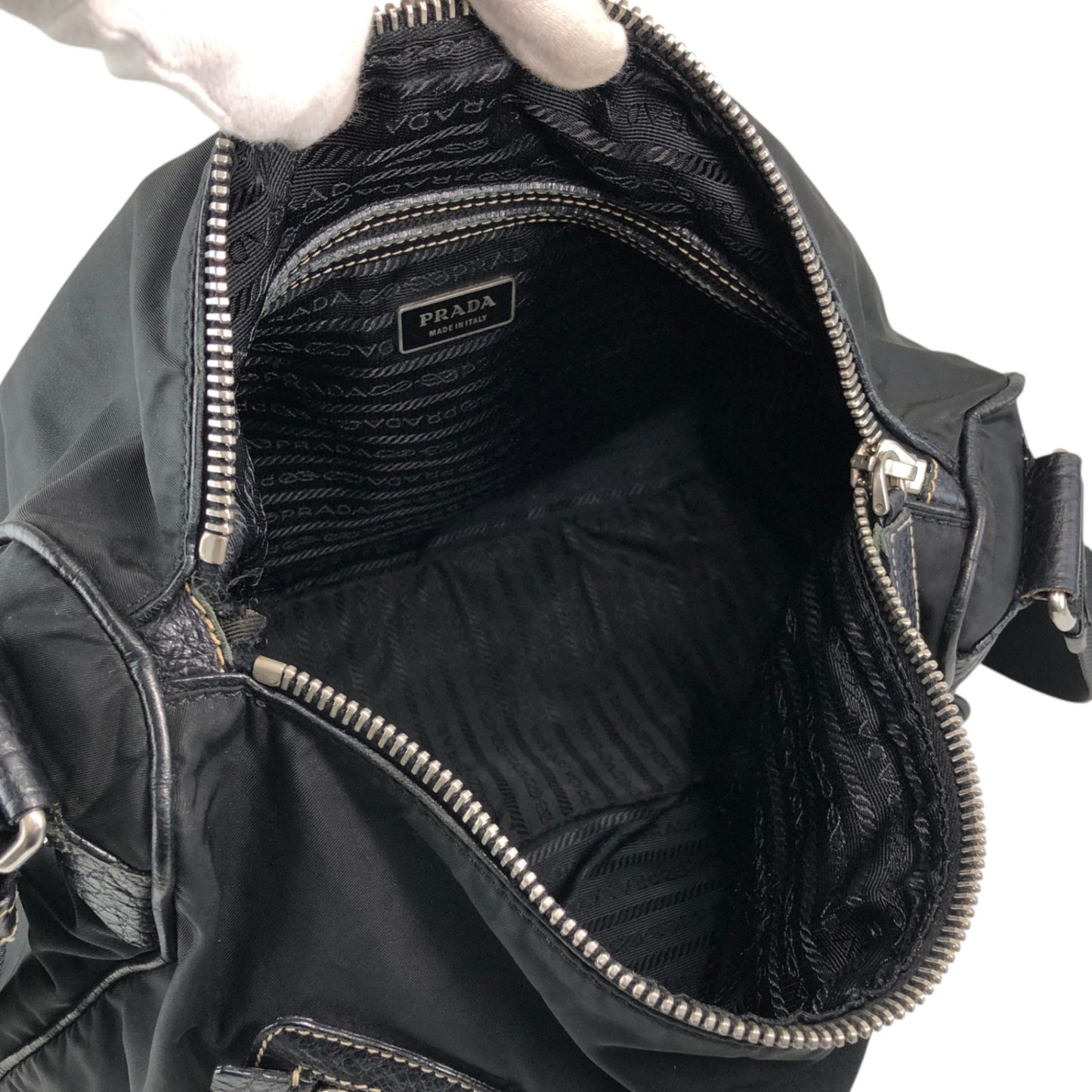 PRADA Tessuto Triangle Logo Shoulder bag Black Vintage w53g57
