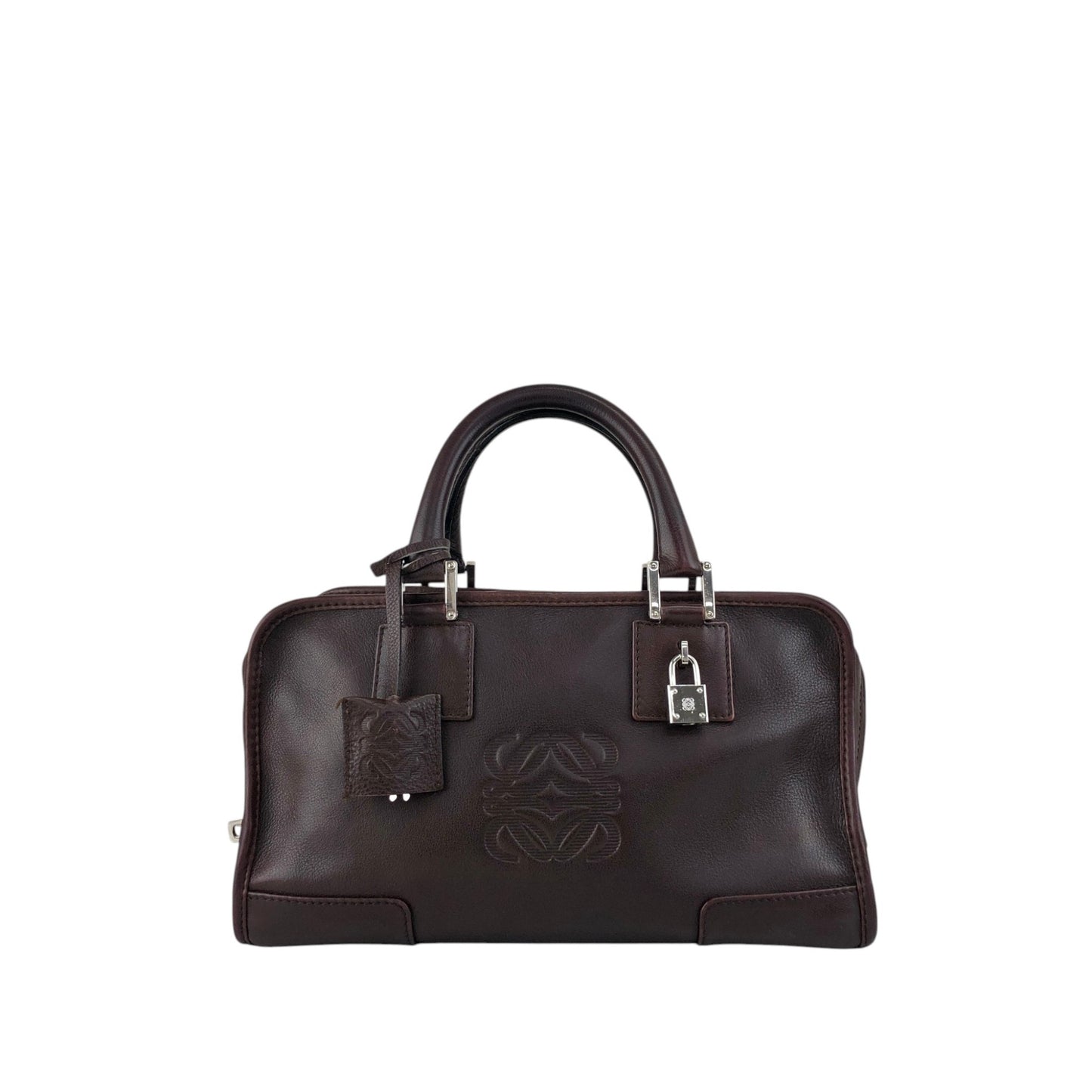 LOEWE Amazona Anagram Small Boston bag Handbag Brown Vintage mc3mx6