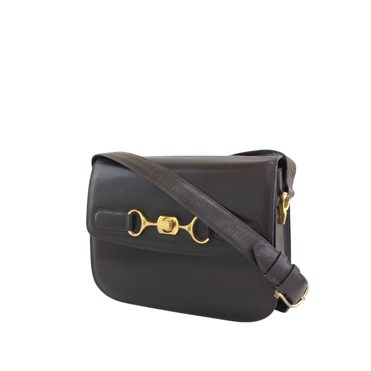 CELINE Horse Bit Turn Lock Shoulder bag Dark Brown Vintage frjwyw