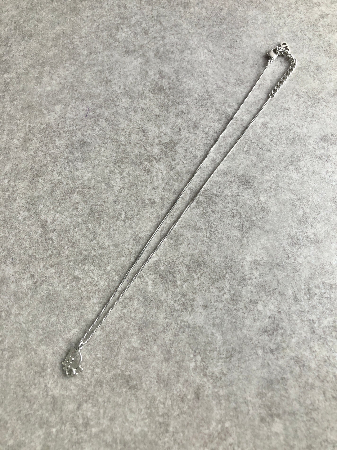 Christian Dior Logo Motif Necklace Silver Vintage g857nc