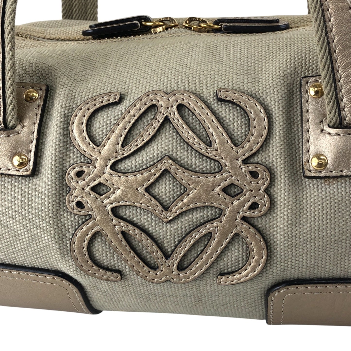 LOEWE Anagram Small Boston bag Handbag Beige Vintage mym6vr