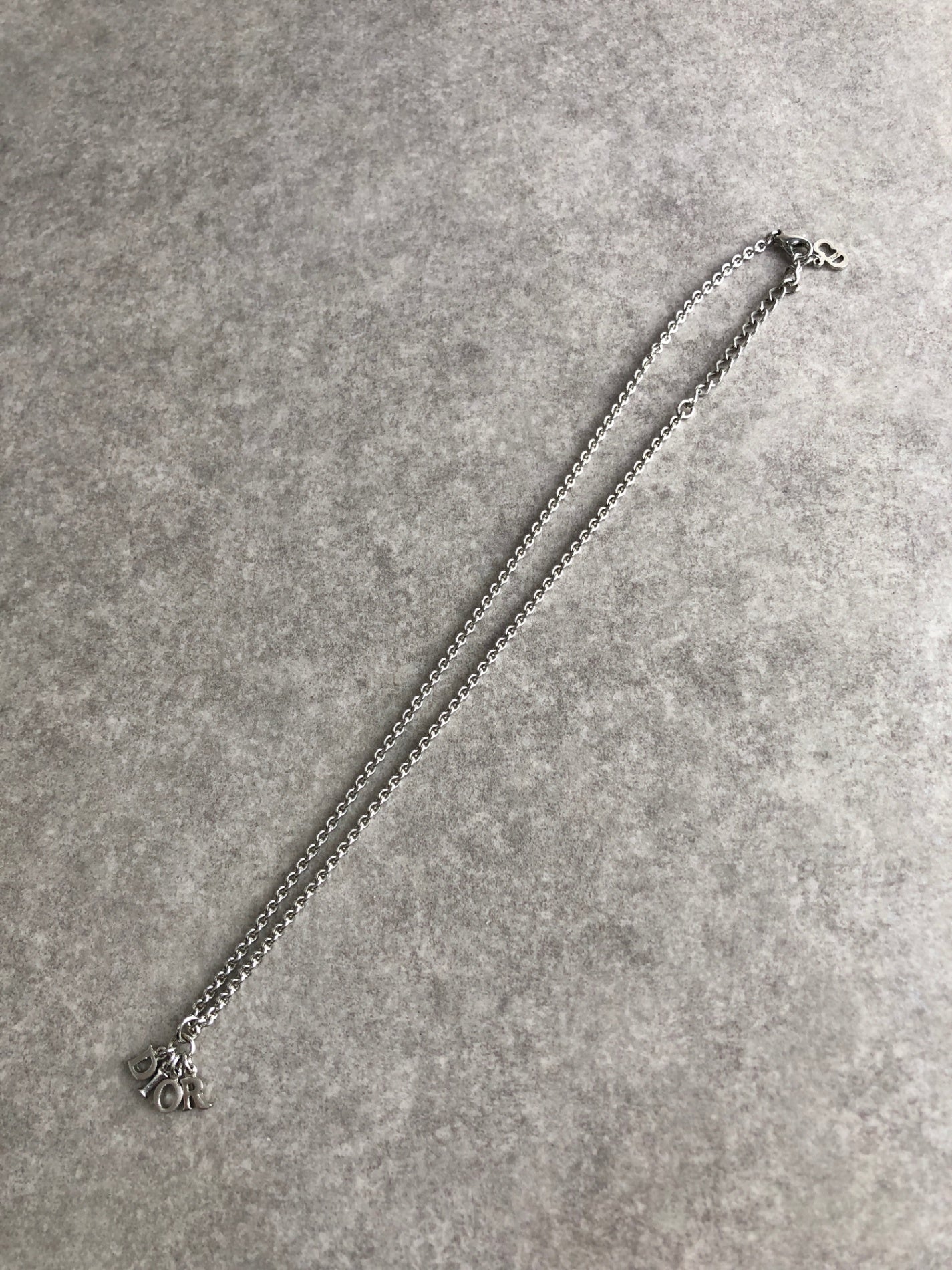Christian Dior Logo Motif Necklace Silver Vintage 25hunz
