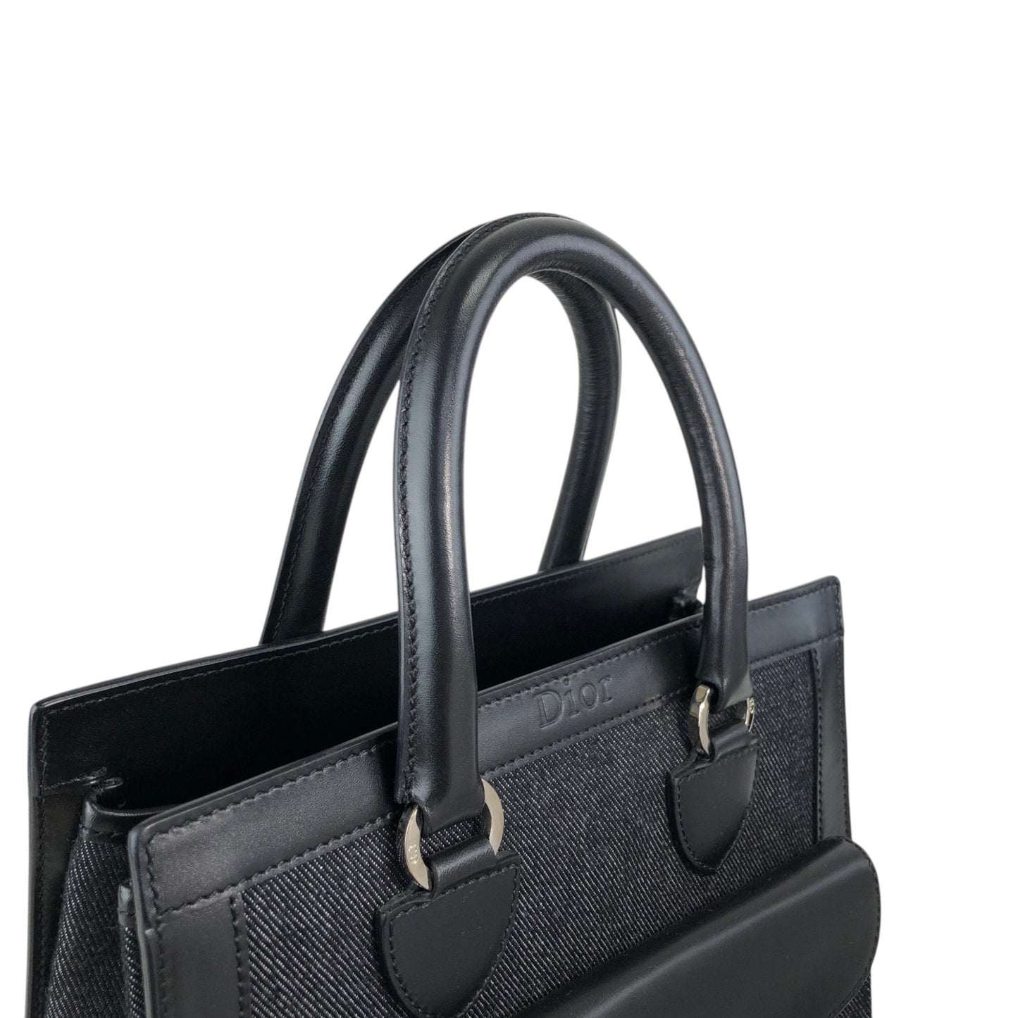 Christian Dior Logo Handbag Black,Indigo Canvas Denim Vintage 554rfk
