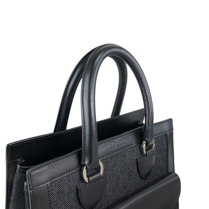Christian Dior Logo Handbag Black,Indigo Canvas Denim Vintage 554rfk