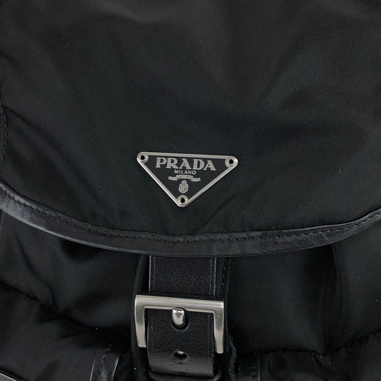 PRADA Triangle Logo Double Pocket Backpack Black Vintage rd6n42