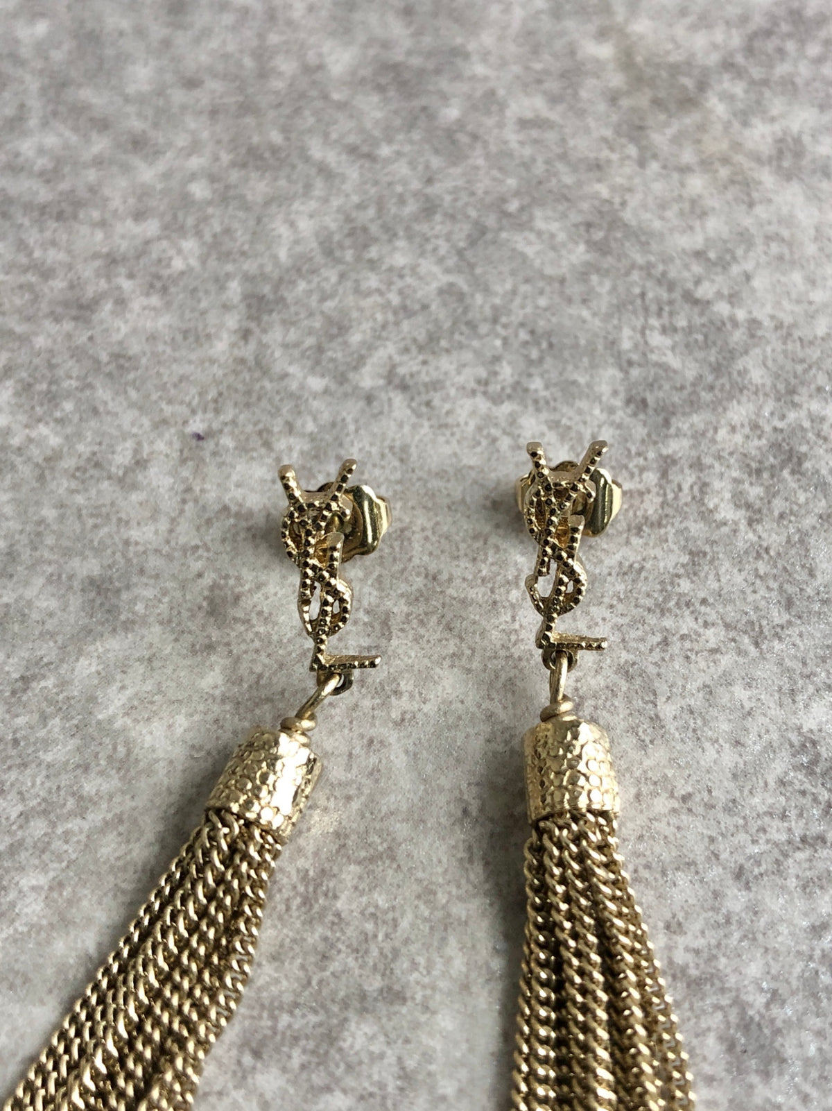 Yves Saint Laurent YSL Logo Tassel Pierced Gold Vintage iybfm5