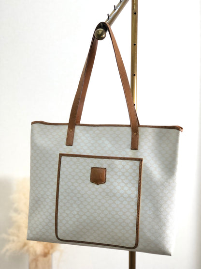 CELINE Macadam Blason Handbag Totebag White Vintage vpjb2y