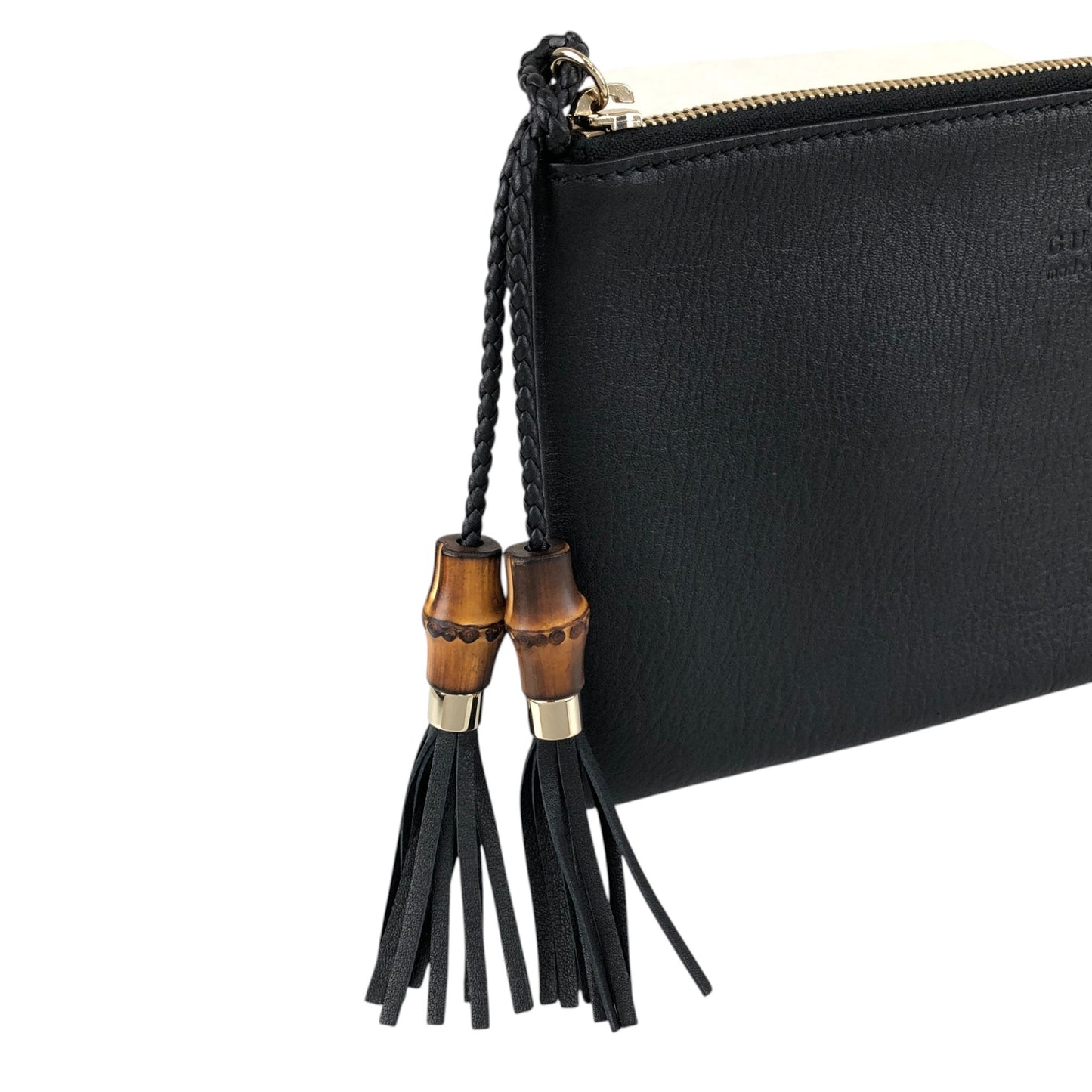 GUCCI Bamboo Logo Embossed Tassel Clutch bag Black Vintage 6de524