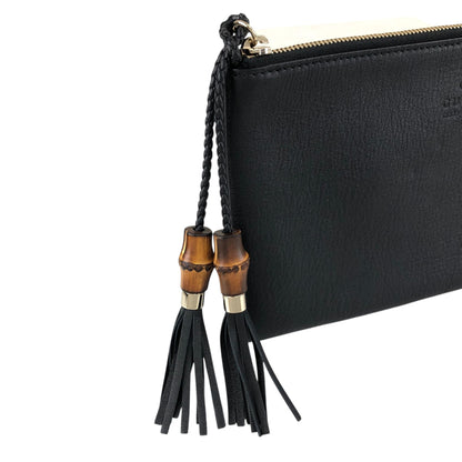 GUCCI Bamboo Logo Embossed Tassel Clutch bag Black Vintage 6de524