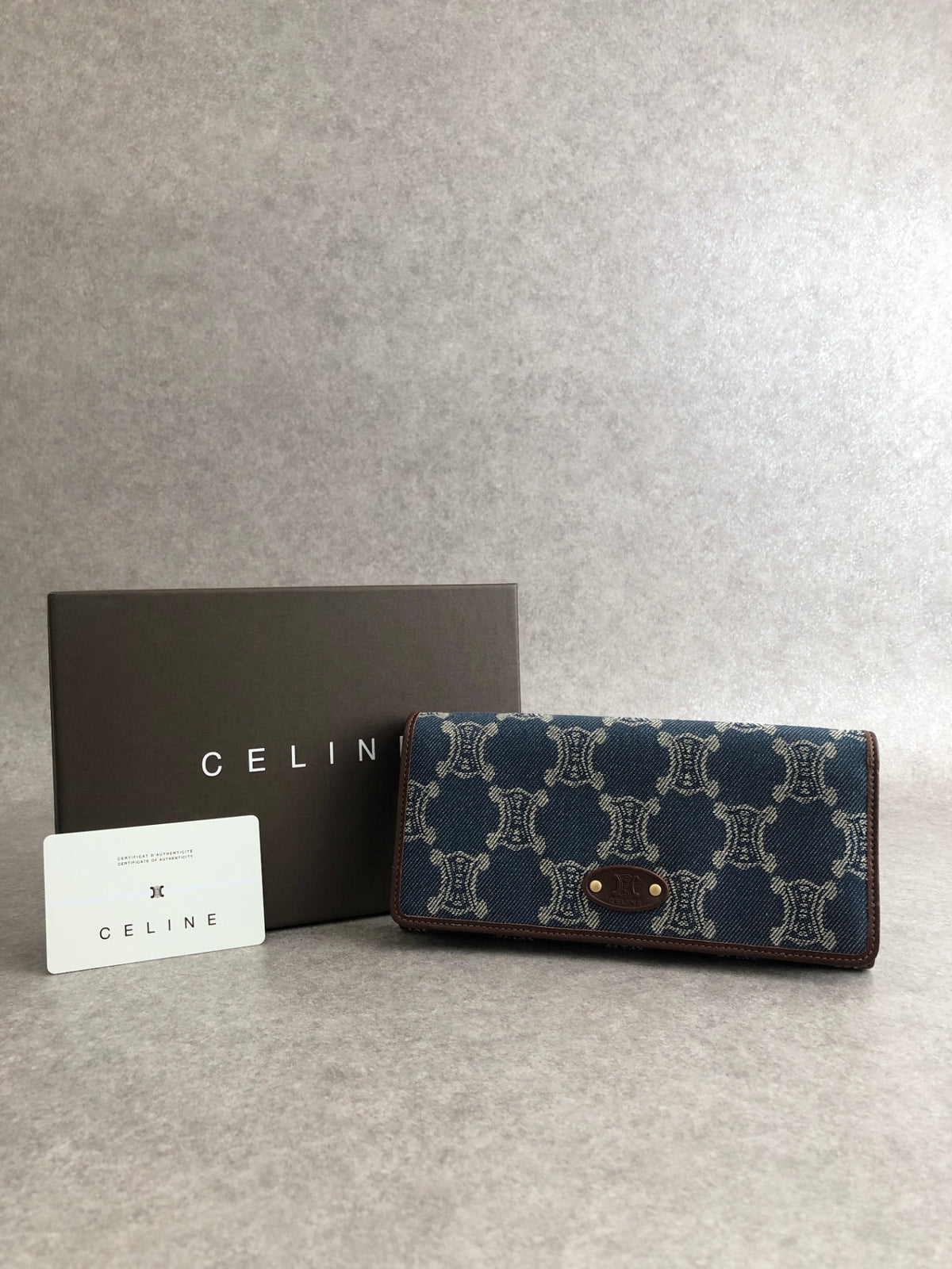 CELINE Blason Paris Macadam Long Wallet Indigo Vintage r2d33g