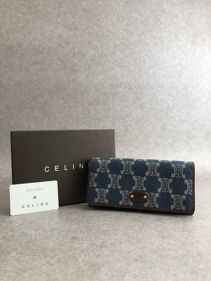 CELINE Blason Paris Macadam Long Wallet Indigo Vintage r2d33g