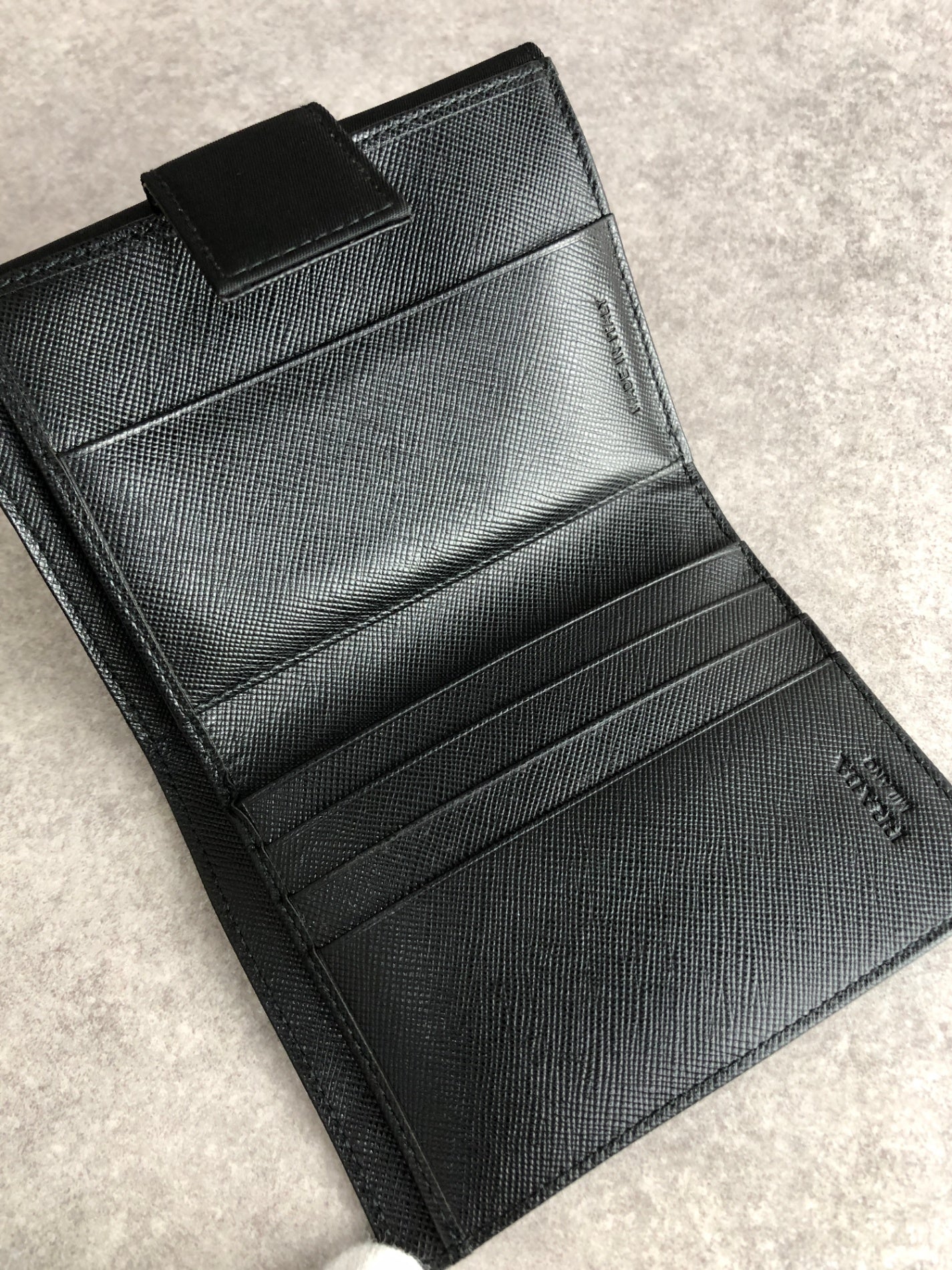 PRADA Tessuto Triangle Logo Trifold Wallet Black Vintage 6bx7gk