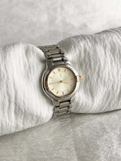 Yves Saint Laurent YSL Logo Quartz Watch Silver 6031-G11246TA Vintage vv2bv3