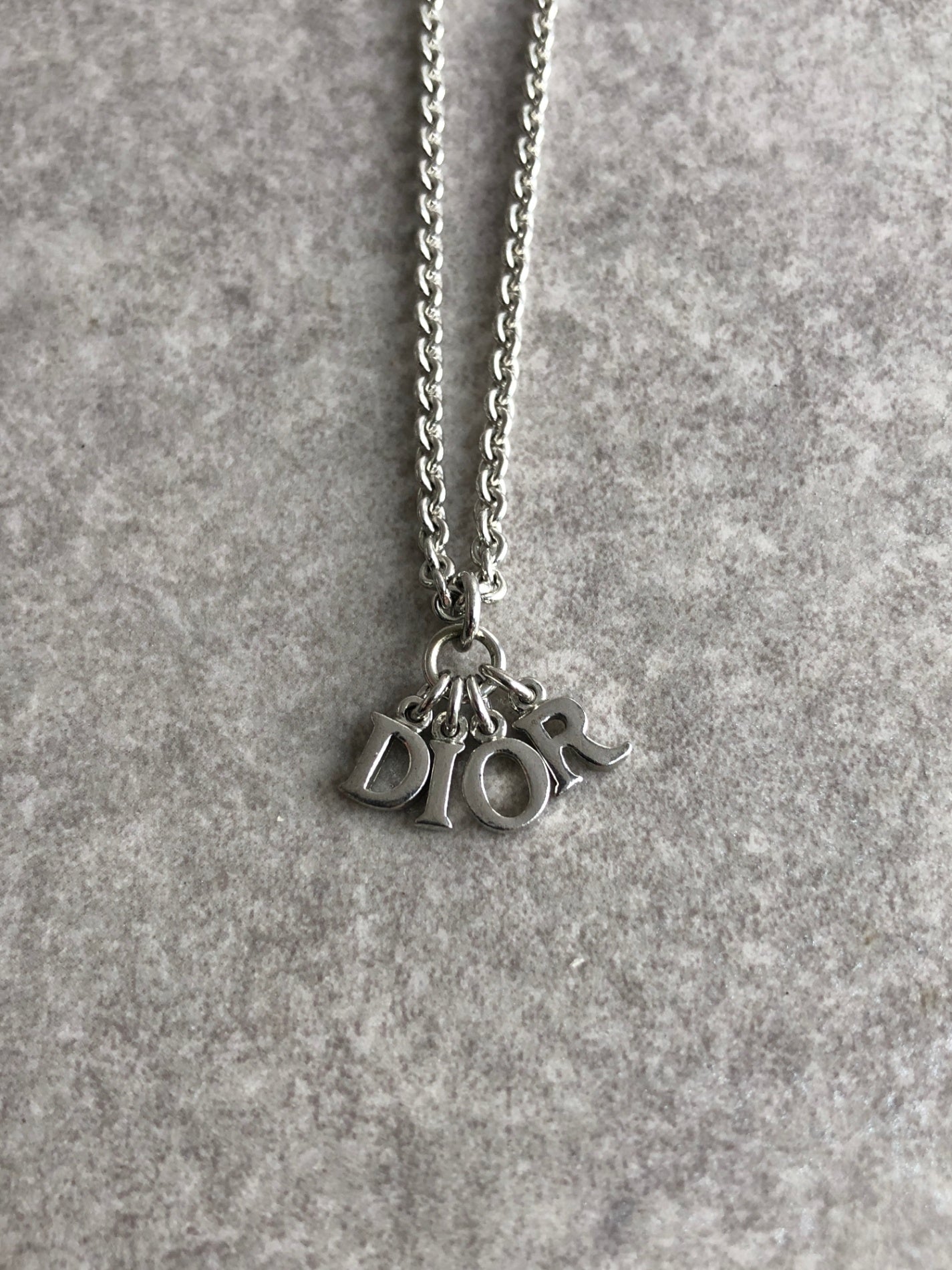 Christian Dior Logo Motif Necklace Silver Vintage 25hunz