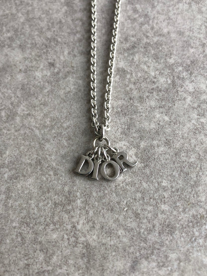 Christian Dior Logo Motif Necklace Silver Vintage 25hunz