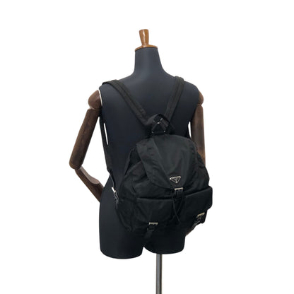 PRADA Tessuto Triangle Logo Front Buckle Double Pocket Backpack Black Vintage 5kjjr2