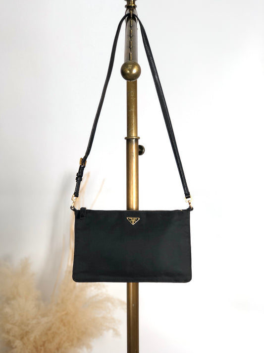 PRADA Tessuto Triangle Logo Shoulder bag Black Vintage 67ab6y