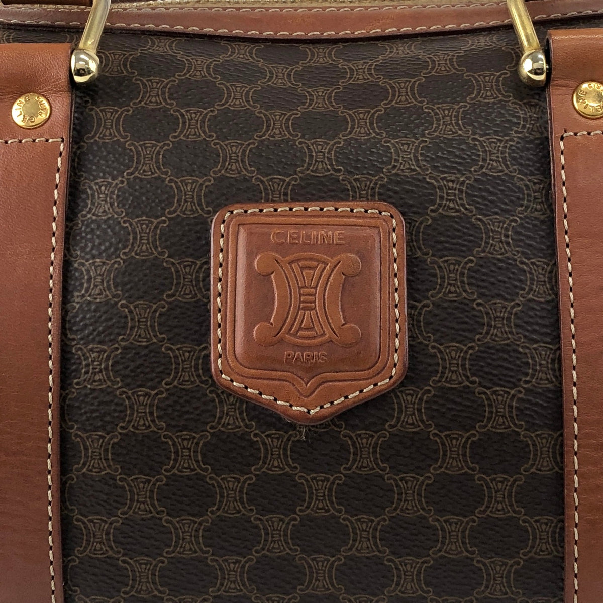 CELINE Macadam Blason Handbag Boston bag Brown Vintage sh72vd