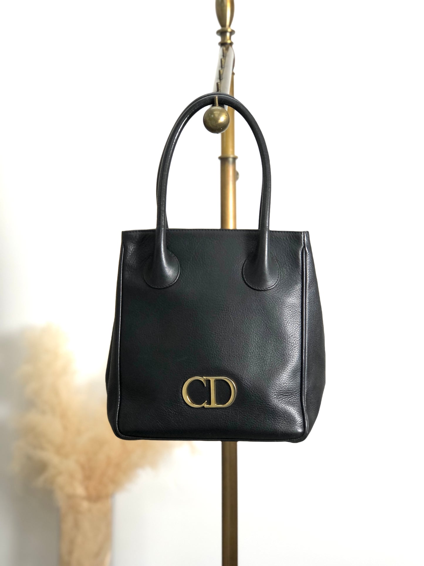 Christian Dior CD Logo Handbag Black Vintage 56eg4v