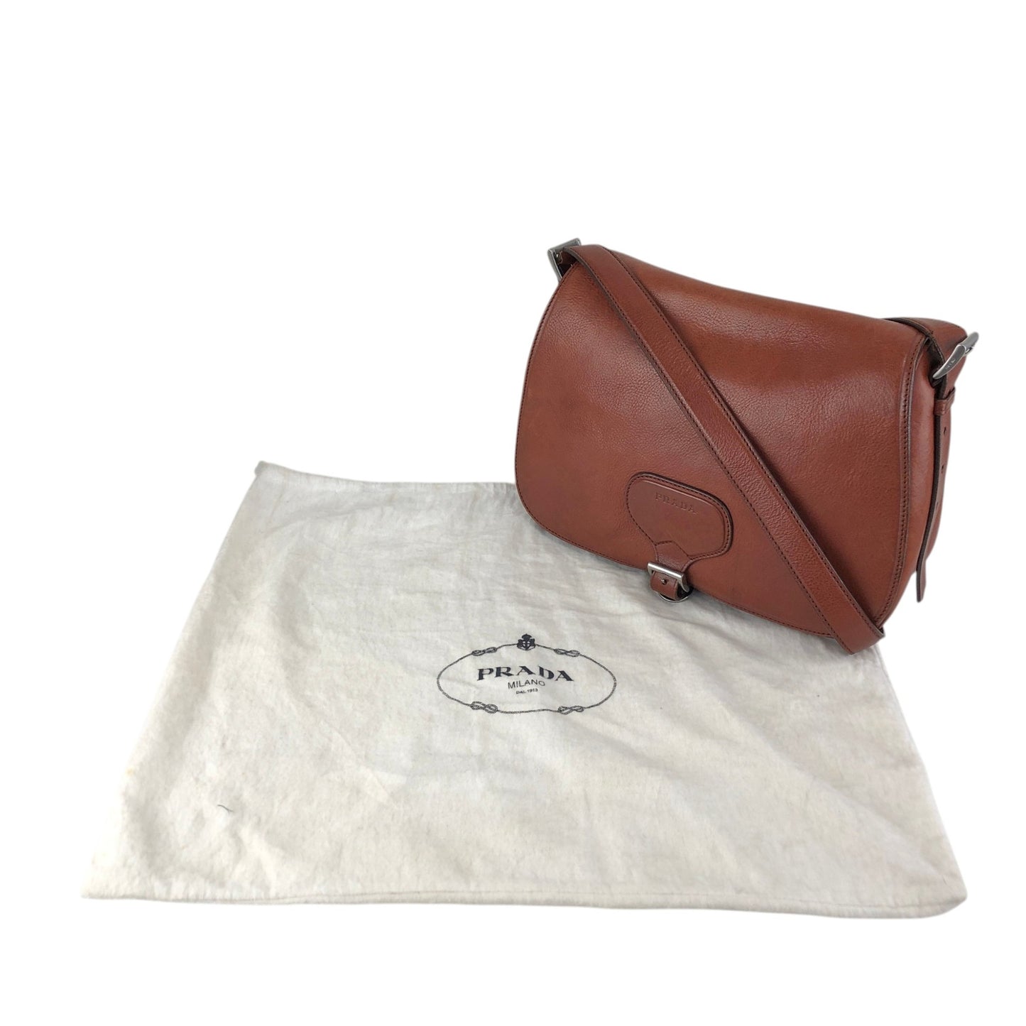 PRADA Logo Front Buckle  Shoulder bag Brown Vintage rhwnn2