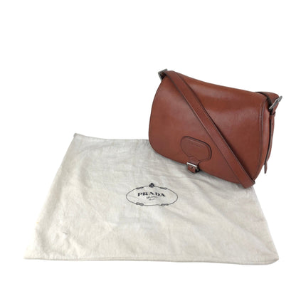 PRADA Logo Front Buckle  Shoulder bag Brown Vintage rhwnn2