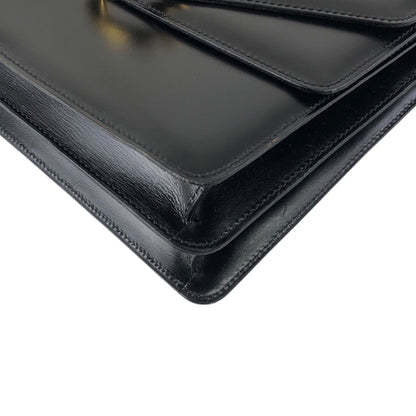 CELINE Horse Bit Double Flap Handbag Black Vintage hu6ksh