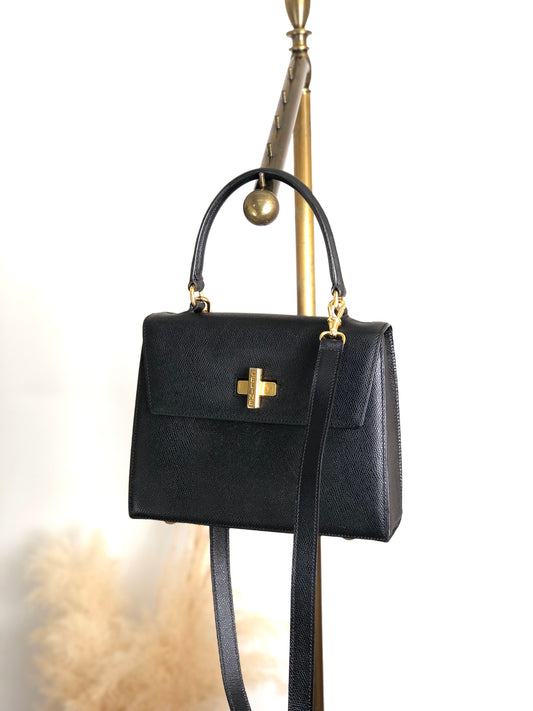 CELINE Turn Lock Two-way Handbag Shoulder bag Black Vintage 2jnyiv