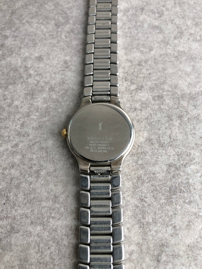 Yves Saint Laurent YSL Logo Quartz Watch Silver×Gold Vintage ymydvs