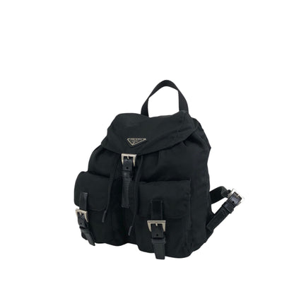 PRADA Tessuto Triangle Logo Double Pocket Backpack Black Vintage rikdef