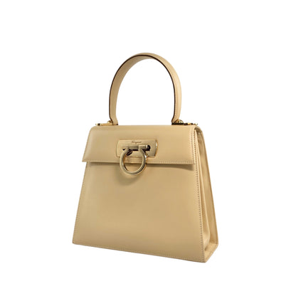 Salvatore Ferragamo Gancini Two-way Small Handbag Shoulder bag Beige Vintage xcu7ry
