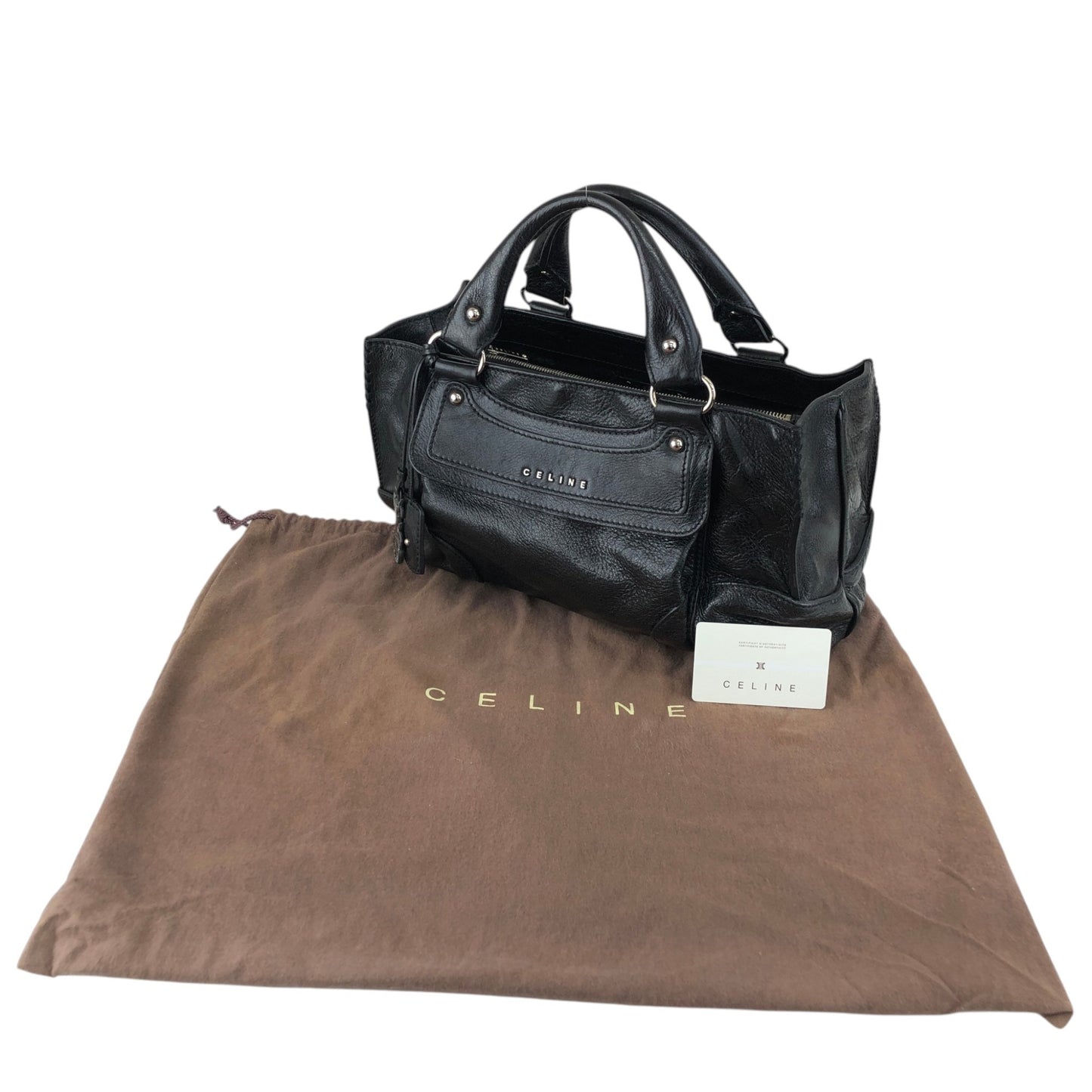 CELINE Horse Carriage Handbag Black Vintage 6m8meh
