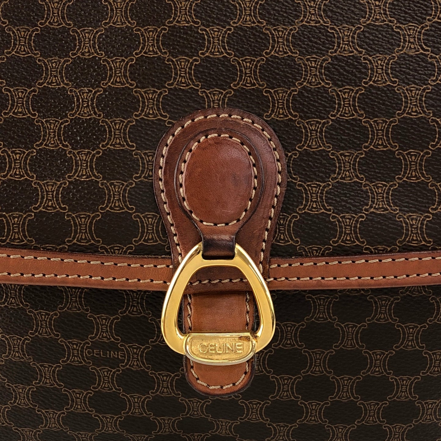CELINE Macadam Horse Bit Shoulder bag Brown Vintage jcgk27
