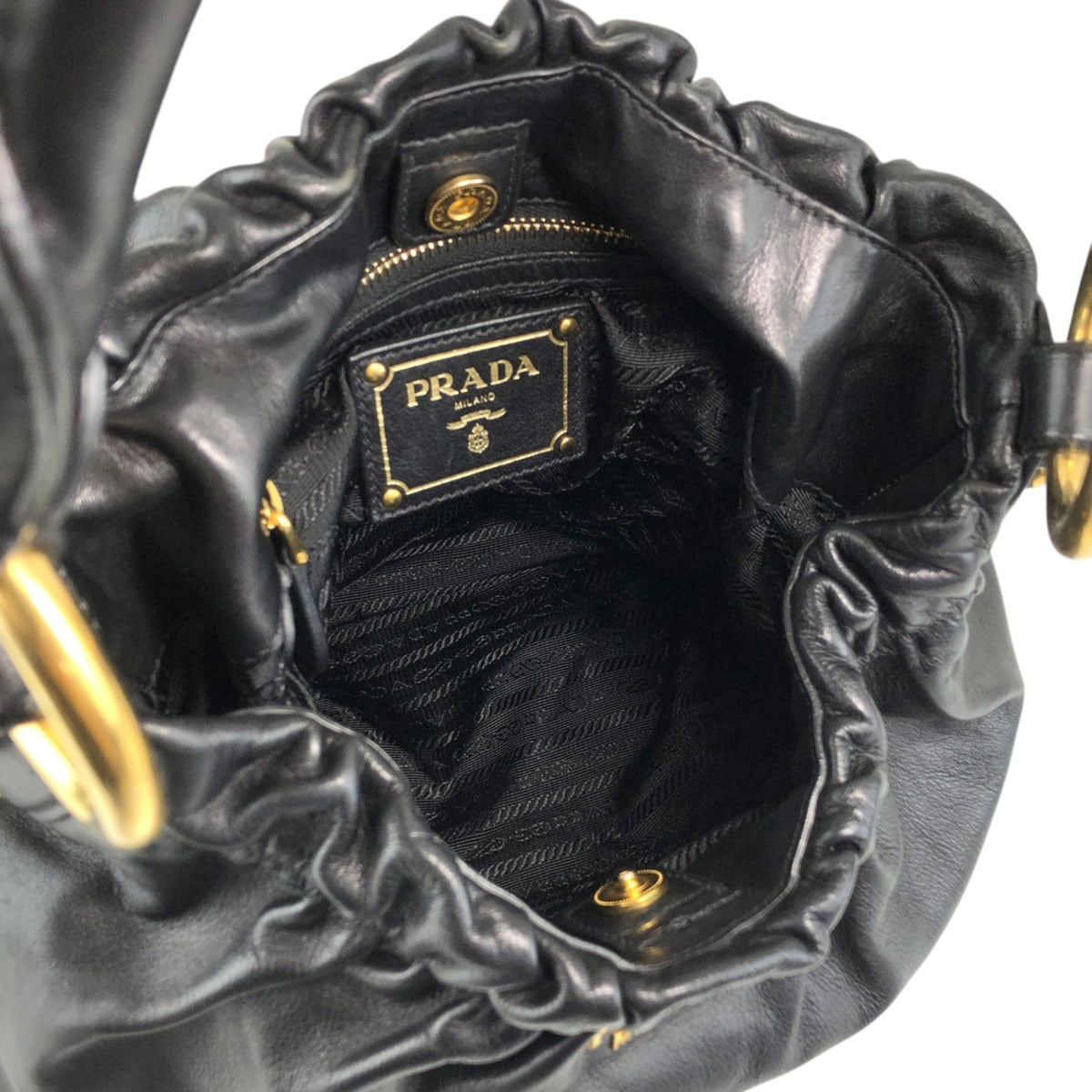 PRADA Logo Shoulder bag Hobobag Black Vintage ay6whk