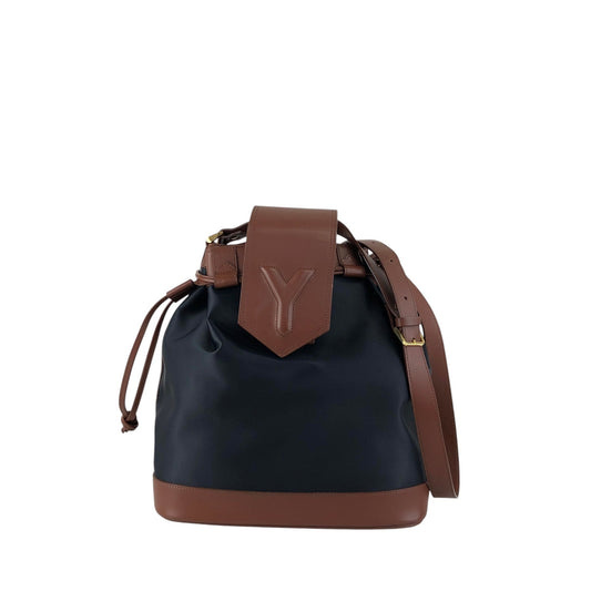 Yves Saint Laurent Logo Drawstring Shoulder bag Brown Vintage vjh7bs