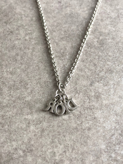 Christian Dior Logo Motif Necklace Silver Vintage x25wyn