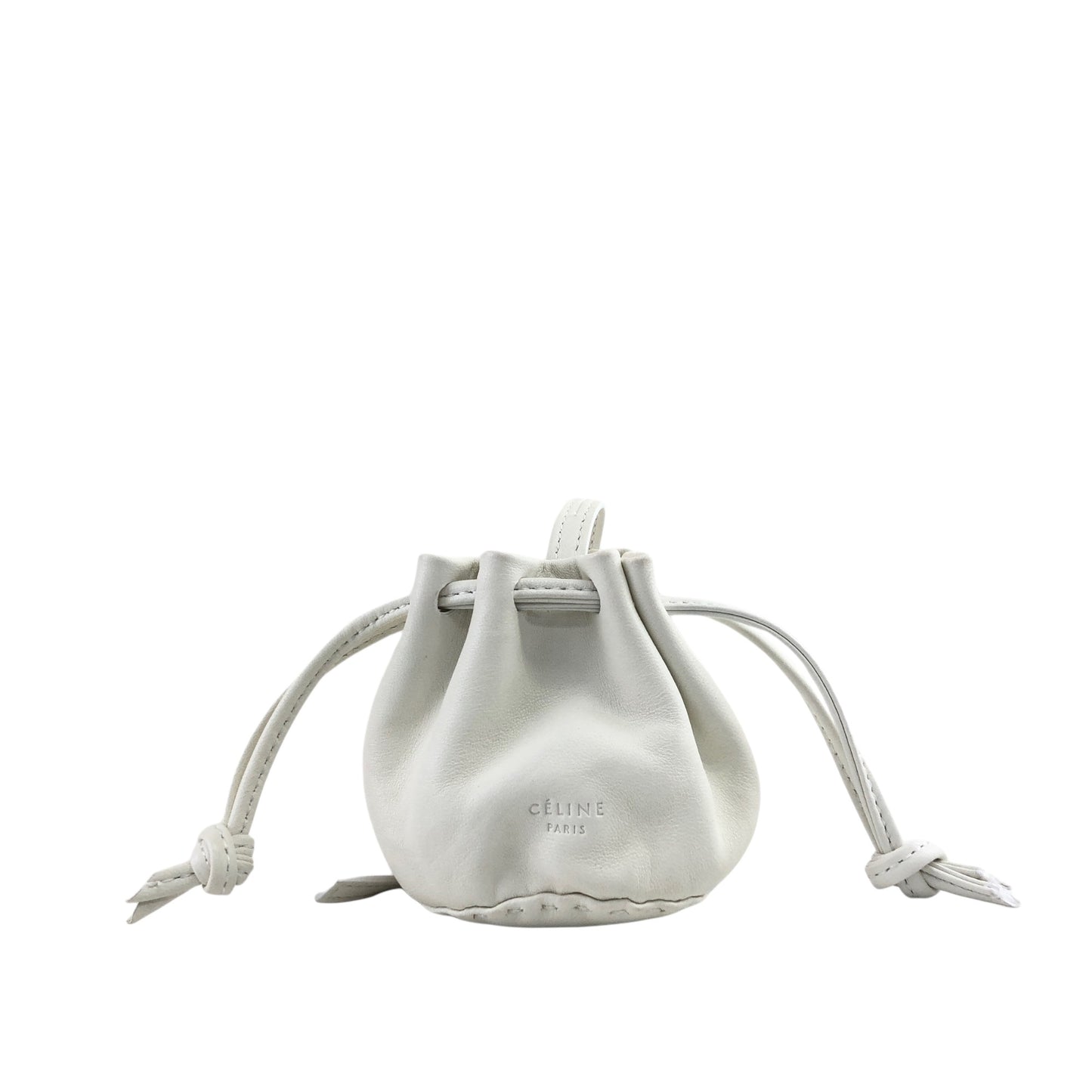 CELINE Logo Embossed Drawstring Pouch White Vintage awkw87