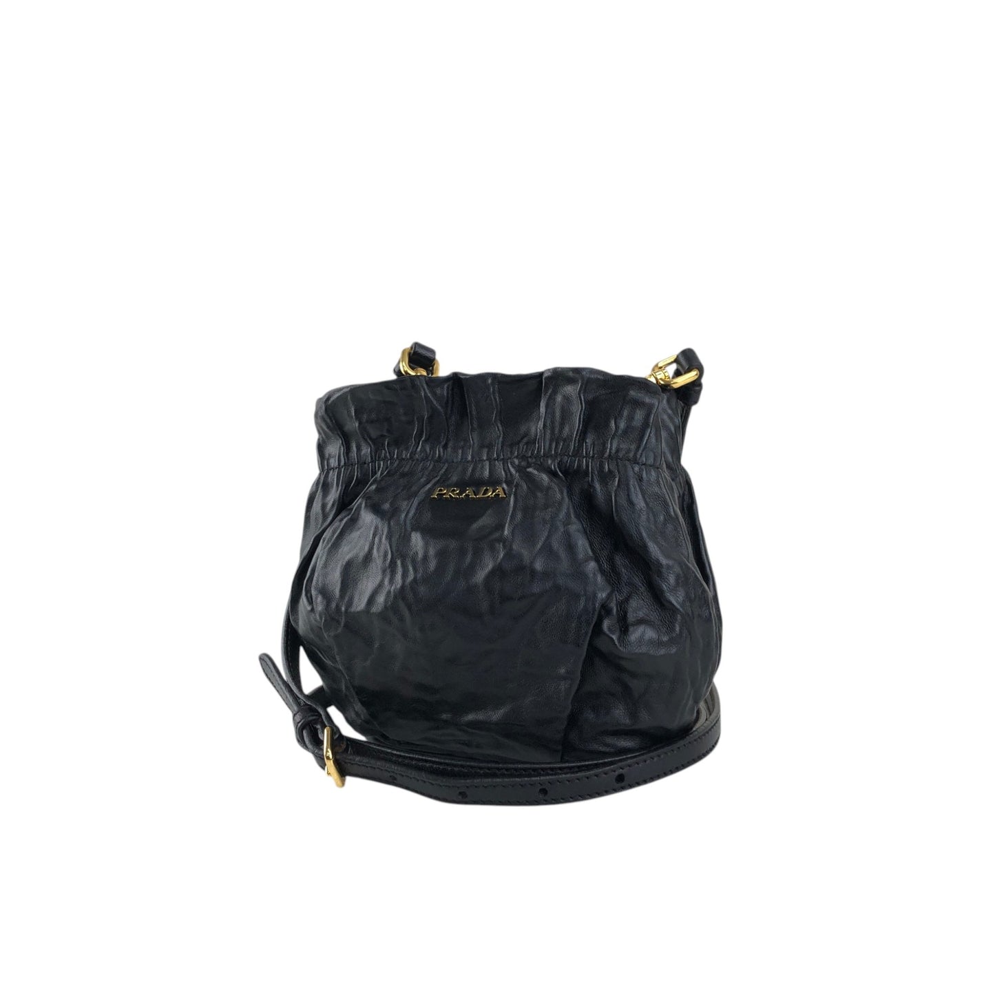 PRADA Logo Drawstring Shoulder bag Black Vintage 4zjm5c