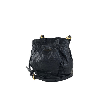PRADA Logo Drawstring Shoulder bag Black Vintage 4zjm5c