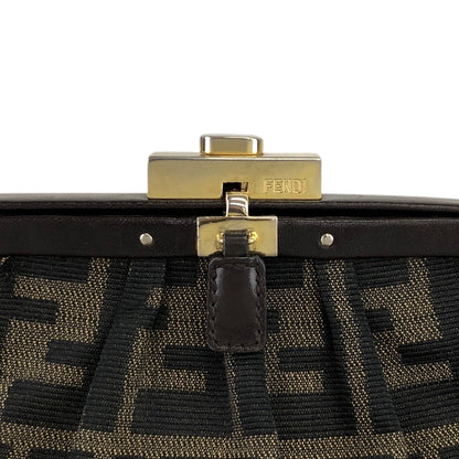 FENDI Zucca Metal Clasp Shoulder bag Brown Vintage kkfpvd