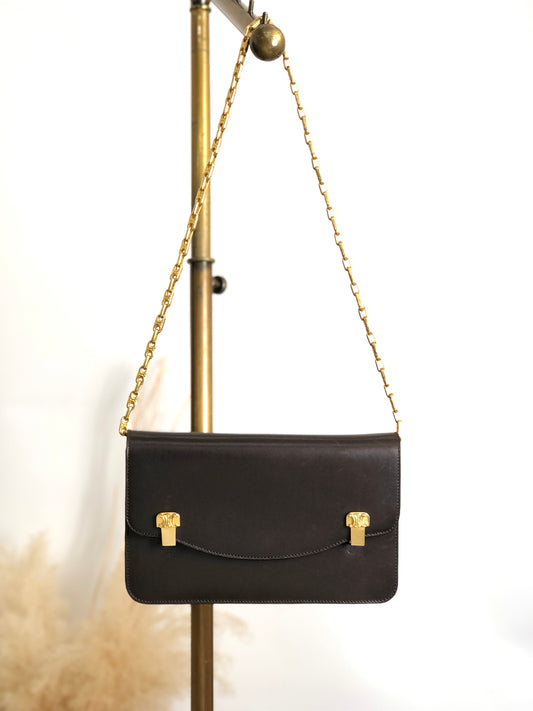 CELINE Blason Chain Shoulder bag Brown Vintage 5dcbrt