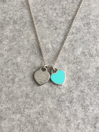 Tiffany & Co. Logo Double Heart SILVER925 Necklace Silver Vintage 5g7hxe