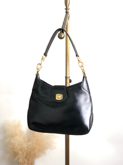 CELINE Blason Turn Lock Shoulder bag Hobobag Black Vintage re82zm