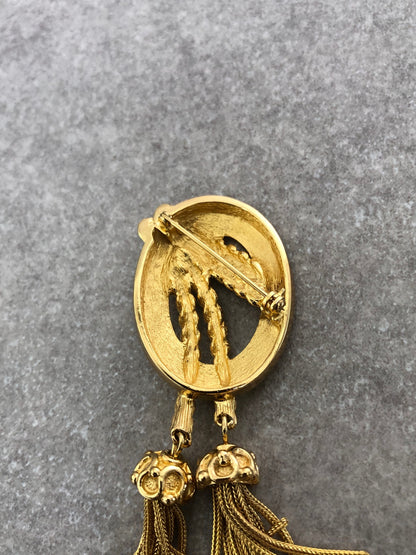 Christian Dior Tassel Brooch Gold Vintage z3v66b